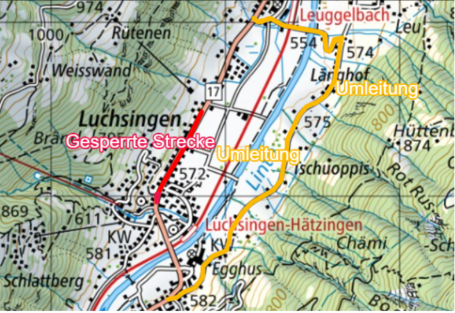 Karte Verkehrsumleitung Luchsingen